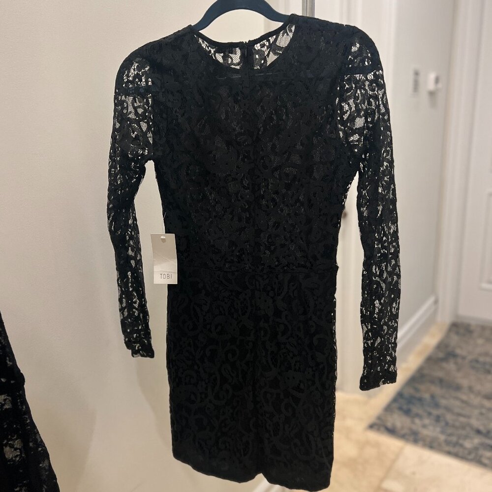 Tobi brand Black Lace Long Sleeve Mini Dress New With Tags
